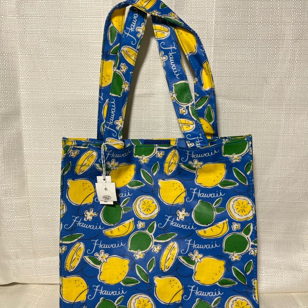 Blue Lemon Print Tote Bag